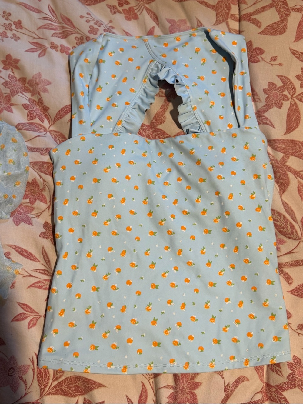 Women’s Light Blue Orange-Print Tank Top